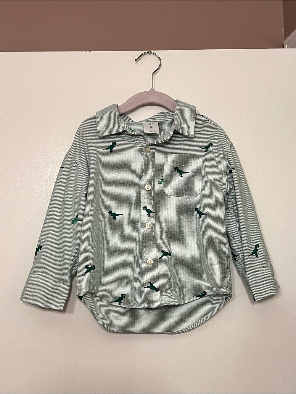 Striped Dinosaur Print Button Down GAP Toddler Dress Shirt